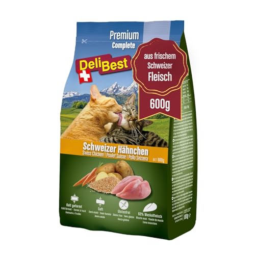 DeliBest Adult Sensitive Complete Cat Hähnchen I Trockenfutter für Katzen I aus 100% Schweizer Hähnchenfleisch I getreidefrei & ohne Zusätze I Katzenfutter kaltgepresst I 600 g von DeliBest