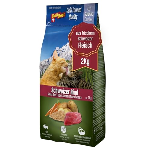 DeliBest Adult Sensitive Complete Cat Rind I Trockenfutter für Katzen Adult I aus 100% Schweizer Rindfleisch I getreidefrei & ohne andere Zusätze I Katzenfutter kaltgepresst I 2 kg von DeliBest