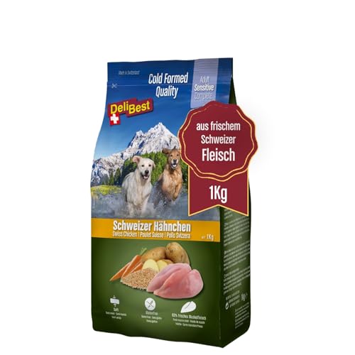 DeliBest Adult Sensitive Complete Dog Hähnchen I Trockenfutter für Hunde I aus 100% Schweizer Hähnchenfleisch I getreidefrei & ohne Zusätze I Hundefutter kaltgepresst I 1 kg von DeliBest