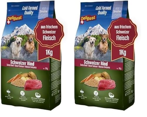 DeliBest Adult Sensitive Complete Dog Rind I Halbfeuchtes Futter für Hunde Adult I aus 100% Schweizer Rindfleisch I getreidefrei & ohne andere Zusätze I Hundefutter kaltgepresst I 1 kg (Packung mit 2) von DeliBest
