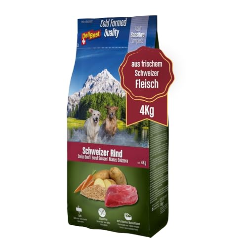 DeliBest Adult Sensitive Complete Dog Rind I Trockenfutter für Hunde Adult I aus 100% Schweizer Rindfleisch I getreidefrei & ohne andere Zusätze I Hundefutter kaltgepresst I 4 kg von DeliBest