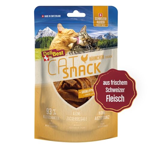 DeliBest Cat Snack aus 100% Schweizer Hähnchenfleisch I Katzen Leckerlies getreidefrei I Katzen Snack für Fellglanz , feste Krallen & den Erhalt der Gelenkbeweglichkeit I 45g von DeliBest