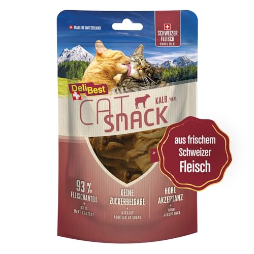 DeliBest Cat Snack aus 100% Schweizer Kalbfleisch I Katzen Leckerlies getreidefrei I halbfeuchte Leckerlies leicht verdaulich I Katzen Snack für Fellglanz I Allergiker geeignet 45g von DeliBest