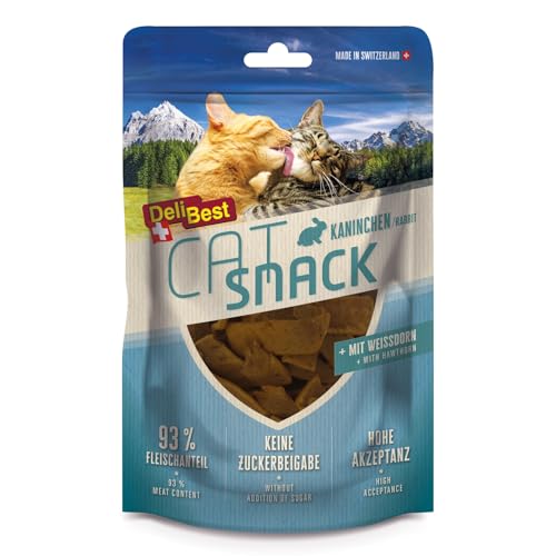 DeliBest Cat Snack aus Kaninchen mit Weissdorn I Katzen Leckerlies getreidefrei I Katzen Snack ünterstützt Herz-Kreislauf-Funktionen, fettarm und proteinreiches Fleisch I 45g von DeliBest