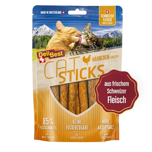 DeliBest Cat Sticks aus 100% Schweizer Hähnchenfleisch I Katzen Leckerlies getreidefrei I Snack ohne künstliche Zusatzstoffe I Futtermittel-Allergiker geeignet I 50g von DeliBest