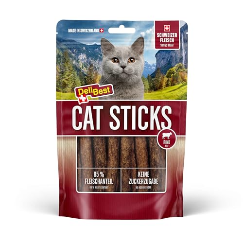 DeliBest Cat Sticks aus 100% Schweizer Rindfleisch I Katzen Leckerlies getreidefrei I Katzensnack ohne künstliche Zusatzstoffe I Allergiker geeignet I 50g von DeliBest