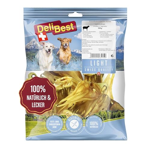 DeliBest Light Lammohren I Kausnack zur Zahnreinigung I Hundesnacks getreidefrei I Hundekauartikel I natürlicher Hunde Zahnsteinentferner I Hundezahnpflege Snack 500g von DeliBest