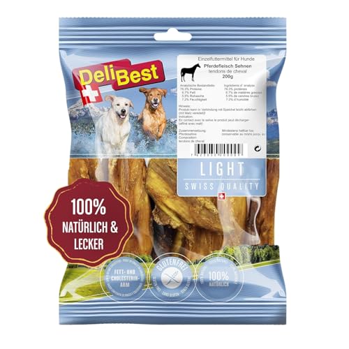 DeliBest Light Pferdesehnen I Dental Sticks I Hundesnacks getreidefrei I natürlicher Hunde Zahnsteinentferner I Kauartikel aus Pferdefleisch für Hunde I Hundezahnpflege Snack 200g von DeliBest