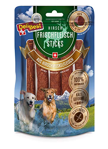 DeliBest Premium Hirschfleisch Sticks I natürlicher Hunde Snack leicht verdaulich I kalt geformt - sehr schmackhafte Hunde Leckerlies aus frischem Fleisch I 6 Stück von DeliBest