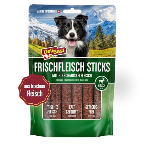 DeliBest Premium Hirschfleisch Sticks I natürlicher Hunde Snack leicht verdaulich I kalt geformt - sehr schmackhafte Hunde Leckerlies aus frischem Fleisch I 6 Stück von DeliBest