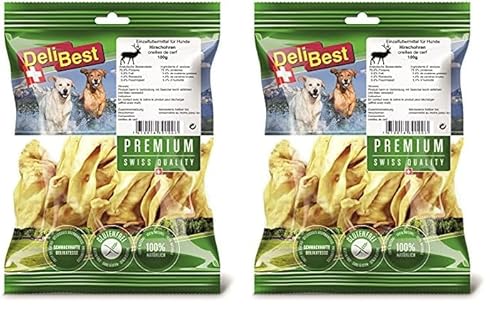 DeliBest Premium Hirschohren mit Malz I Kauartikel für Hunde zur Unterstützung der Zahngesundheit I Hunde Kauartikel zu 100% natürlich ohne chemische Zusätze I Hundesnacks 100 g (Packung mit 2) von DeliBest
