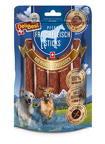 DeliBest Premium Pferdefleisch Sticks I Hundeleckerli mit wertvollen Inhaltsstoffen ist leicht verdaulich I kalt geformt - sehr schmackhafter Hunde Snack aus frischem Fleisch von DeliBest