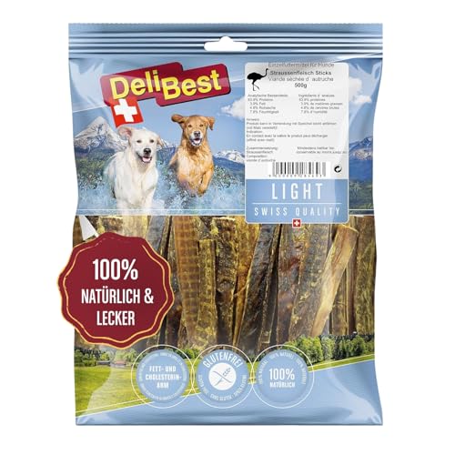 DeliBest Light Straussen Sticks I Straussensehnen für Hunde I Hundeleckerli getreidefrei kalt geformt - schmackhafter Hunde Snack aus frischem Fleisch I 500g von DeliBest