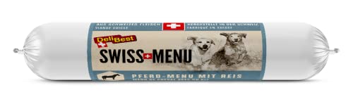 DeliBest Swiss MENU Pferd-Menu mit Reis I Nassfutter für Hunde aus 100% frischem Pferdefleisch I glutenfrei & ohne andere Zusätze I hochwertiges Hundefutter Adult I 200 g Hundewurst von DeliBest