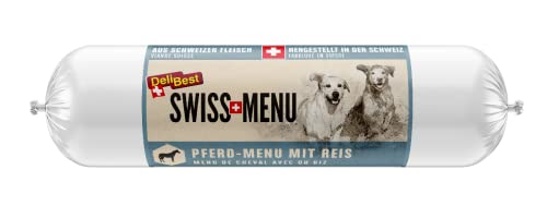 DeliBest Swiss MENU Pferd-Menu mit Reis I Nassfutter für Hunde aus 100% frischem Pferdefleisch I glutenfrei & ohne andere Zusätze I hochwertiges Hundefutter Adult I 400 g Hundewurst von DeliBest