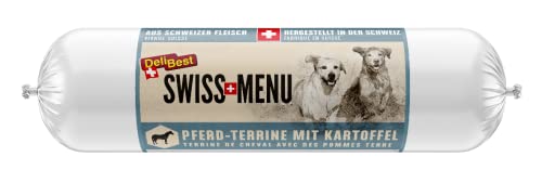 DeliBest Swiss MENU Pferd-Terrine mit Kartoffeln I Nassfutter für Hunde aus 100% frischem Pferdefleisch I getreidefrei & ohne Zusätze I glutenfreies hochwertiges Hundefutter Adult I 400 g Wurst von DeliBest