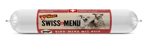 DeliBest Swiss MENU Rind-Menu mit Reis I Nassfutter für Hunde aus 100% Schweizer Rindfleisch I glutenfrei & ohne andere Zusätze I hochwertiges Hundefutter Adult I 200 g Hundewurst von DeliBest
