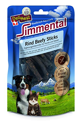 DeliBest Simmental Rind Beefy Sticks I Gesunde Rindfleisch Kausnacks für Hunde & Katzen I gesund & bekömmlich I Hoher Fleischanteil I Ohne Zusatzstoffe I 90g von DeliBest