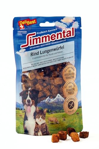 DeliBest Simmental Rind Lungenwürfel mini I Gesunde Rindfleisch Kausnacks für Hunde und Katzen I Rinderlunge besonders bekömmlich I Trainingssnack Hundesport I leckere Hundesnacks 60 g von DeliBest