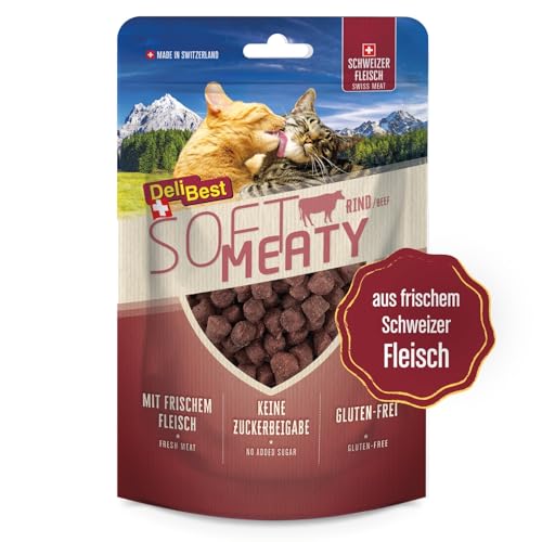 DeliBest Soft Meatys I Katzen Leckerlies aus Schweizer Rindfleisch getreidefrei I Ergänzungsfuttermittel ohne Zusatzstoffe I für Allergiker geeignet I 100 g von DeliBest