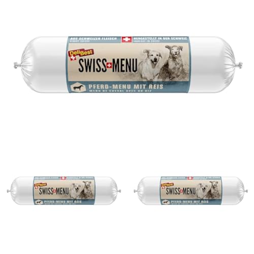 DeliBest Swiss MENU Pferd-Menu mit Reis I Nassfutter für Hunde aus 100% frischem Pferdefleisch I glutenfrei & ohne andere Zusätze I hochwertiges Hundefutter Adult I 400 g Hundewurst (Packung mit 3) DeliBest Swiss MENU Pferd-Menu mit Reis I Nassfutter für Hunde aus 100% frischem Pferdefleisch I glutenfrei & ohne andere Zusätze I hochwertiges Hundefutter Adult I 400 g Hundewurst (Packung mit 3) von DeliBest