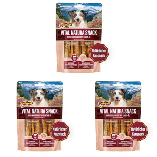 DeliBest Vital Natura Snack Wildlachsöl I Omega3 I Kausnack für Hunde I für jedes Alter I auch zur Zahnreinigung geeignet I natürlicher Kausnack I 200g Packung (Packung mit 3) von DeliBest