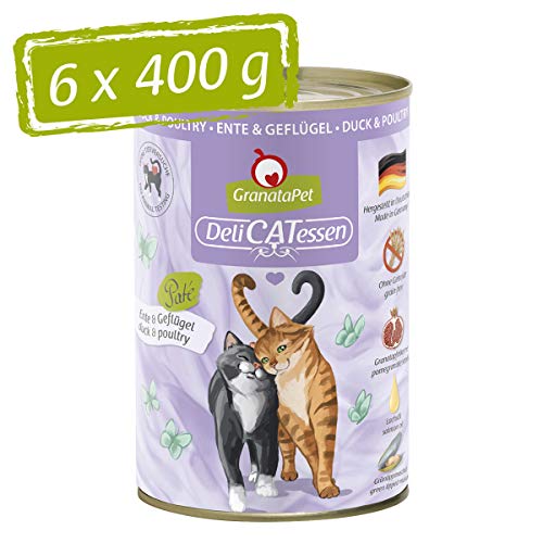 GranataPet DeliCatessen Ente & Geflügel, Nassfutter für Katzen, Katzenfutter für Feinschmecker, Futter ohne Getreide & ohne Zuckerzusätze, 6 x 400 g von GranataPet