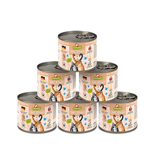 GranataPet Delicatessen Kalb PUR, 6 x 200 g, Nassfutter für Katzen, Futter ohne Getreide & ohne Zuckerzusätze, Katzenfutter mit hohem Fleischanteil & hochwertigen Ölen von GranataPet