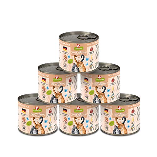 GranataPet DeliCatessen Kalb PUR, Nassfutter für Katzen, Futter ohne Getreide & ohne Zuckerzusätze, Katzenfutter mit hohem Fleischanteil & hochwertigen Ölen, 6 x 200 g von GranataPet