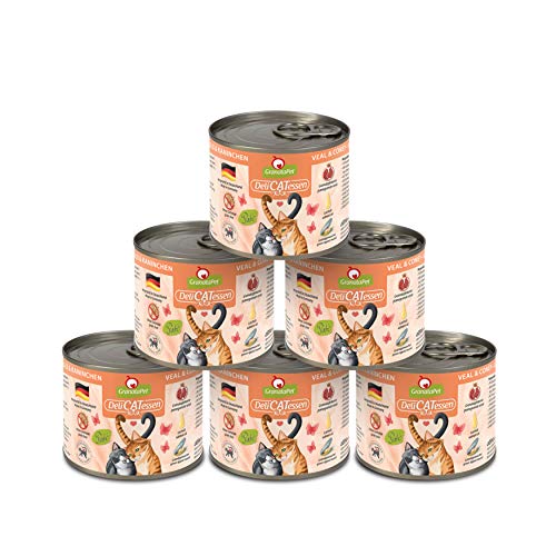 GranataPet Delicatessen Kalb & Kaninchen, 6 x 200 g, Nassfutter für Katzen, Katzenfutter für Feinschmecker, Futter ohne Getreide & ohne Zuckerzusätze von GranataPet
