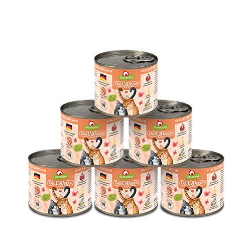 GranataPet DeliCatessen Kalb & Kaninchen, Nassfutter für Katzen, Katzenfutter für Feinschmecker, Futter ohne Getreide & ohne Zuckerzusätze, 6 x 200 g von GranataPet