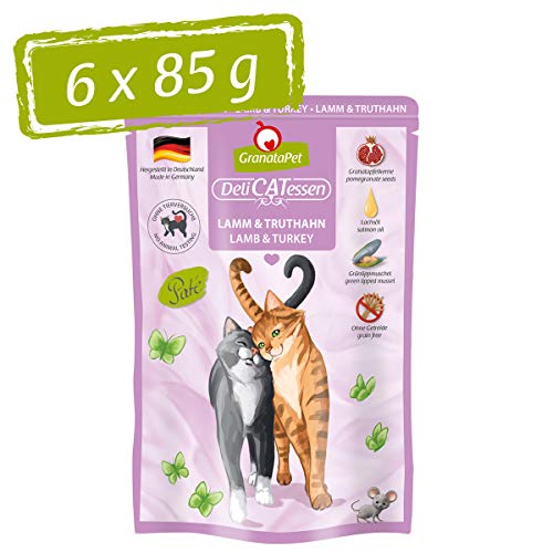 GranataPet DeliCatessen Lamm & Truthahn, Nassfutter für Katzen, Katzenfutter für Feinschmecker, Futter ohne Getreide & ohne Zuckerzusätze, 6 x 85 g von GranataPet