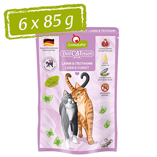 GranataPet Delicatessen Lamm & Truthahn, 6 x 85 g, Nassfutter für Katzen, Katzenfutter für Feinschmecker, Futter ohne Getreide & ohne Zuckerzusätze von GranataPet