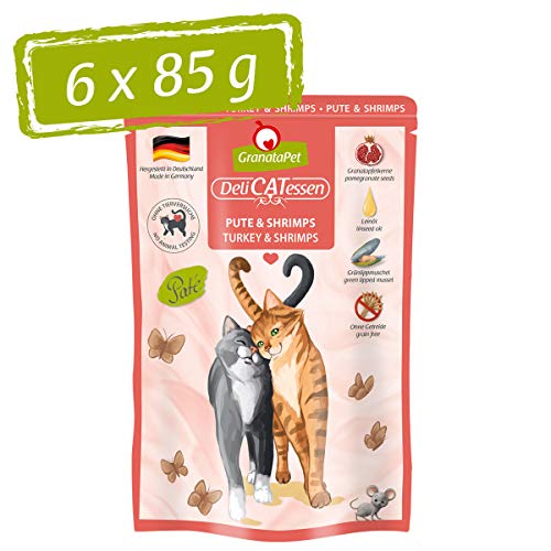 GranataPet Delicatessen Pute & Shrimps, 6 x 85 g, Nassfutter für Katzen, Katzenfutter für Feinschmecker, Futter ohne Getreide & ohne Zuckerzusätze von GranataPet