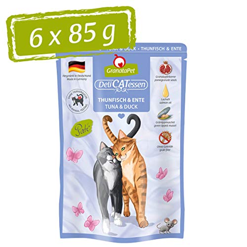 GranataPet DeliCatessen Thunfisch & Ente, Nassfutter für Katzen, Katzenfutter für Feinschmecker, Futter ohne Getreide & ohne Zuckerzusätze, 6 x 85 g von GranataPet