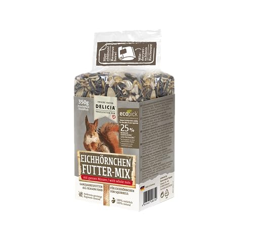 DELICIA® Eichhörnchen FutterMix (350g) · Eichhörnchen Futter mit Nüssen, Früchten & Kernen · Ganzjahresfutter für Winter & Sommer · Streufutter für Nagetiere · 100% Natürlich von Delicia