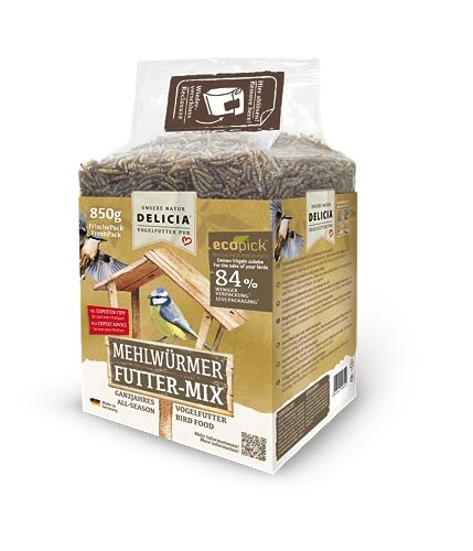 DELICIA® Mehlwürmer FutterMix (800g) · Futtermischung für Vögel, Fische, Nager & Reptilien · Getrocknete Mehlwürmer als Ganzjahresfutter · Im wiederverschließbaren Frischepack von delicia