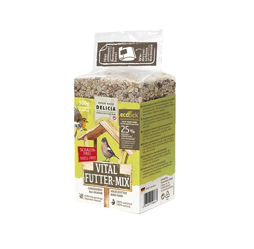 DELICIA® Vogelfutter Vital FutterMix (500g) · Ganzjahresfutter für Wildvögel & Gartenvögel · Im wiederverschließbaren FrischePack · Streufutter für jeden Vogel · Vogelfutter ganzjährig von Delicia