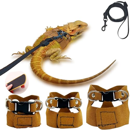 Bartagamen-Geschirr mit Leine und Geschirr, verstellbar, mit Eidechsen-Traktionsseil für Reptilien, Eichhörnchen, Frettchen, Spaziergänge im Freien, mit Mini-Roller-Spielzeug, Braun Bartagamen-Geschirr mit Leine und Geschirr, verstellbar, mit Eidechsen-Traktionsseil für Reptilien, Eichhörnchen, Frettchen, Spaziergänge im Freien, mit Mini-Roller-Spielzeug, Braun von Delllala