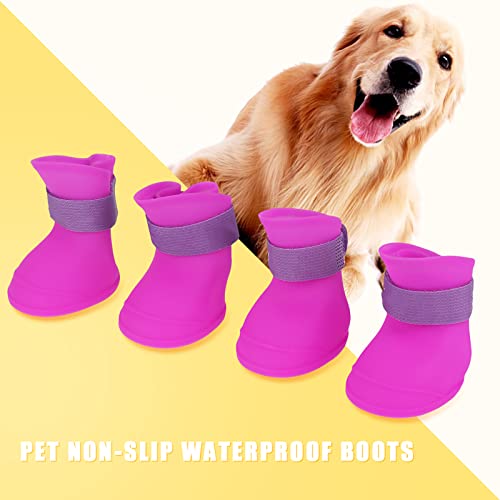 Demeras Hunde- und Katzenschuhe, Niedliche Hunde-Regenstiefel, Kleine Hundestiefel mit Verstellbarem Klettverschluss, Robust für Welpen, Hunde und Katzen (L lila) von Demeras