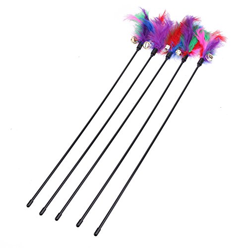 Demiawaking 5Stk. Katzenspielzeug Feder Kätzchen Teaser Türkei Interaktive Stick Spielzeug Draht Chaser Zauberstab (63cm) von Demiawaking