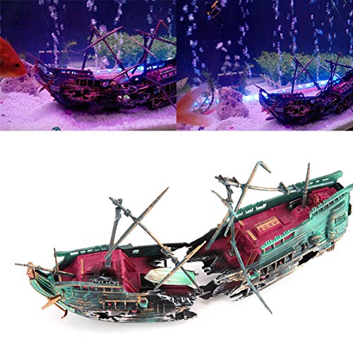 Demiawaking Aquarium Ornament Schiff Air Split Schiffswrack Aquarium Dekor gesunken Wrack Boot von Demiawaking