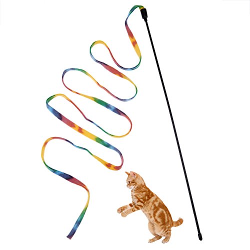 Demiawaking Haustier Katze Spielzeug Regenbogen Tuch Streifen Tease Katzen Rod Teaser Spielzeug von Demiawaking