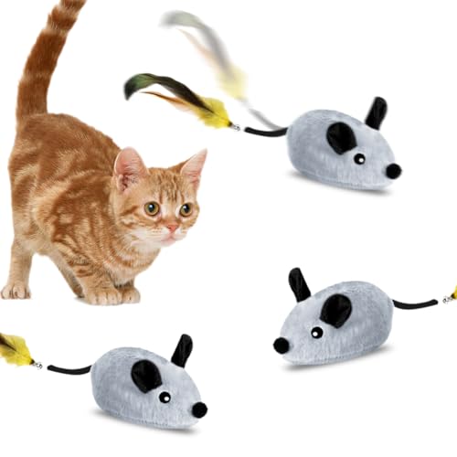 Demiawaking Interaktive Katzenspielzeug Maus, USB Aufladbar automatisch Spielzeugmaus mit Federschwanz, Elektrisch Spielmaus, Interaktive Katzen Spielzeug Maus (Grau, Mit Ersatzschwanz) von Demiawaking