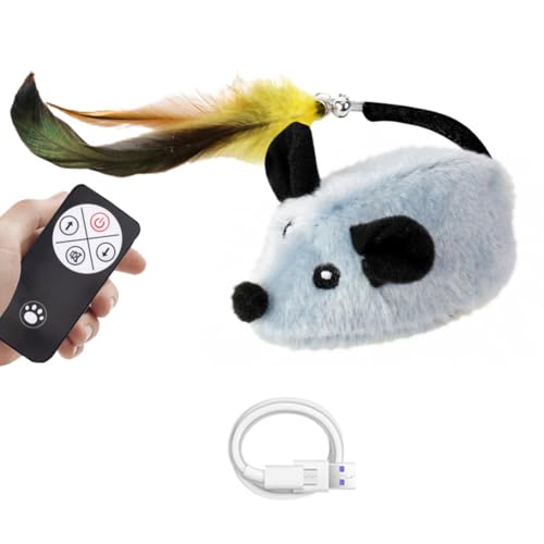 Demiawaking Interaktive Katzenspielzeug Maus, USB Aufladbar automatisch Spielzeugmaus mit Federschwanz, Elektrisch Spielmaus, Interaktive Katzen Spielzeug Maus (Grau, Mit Fernbedienung) von Demiawaking