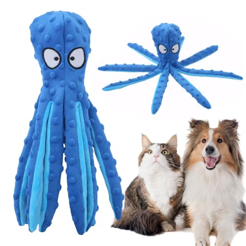 Demiawaking Quietschendes Hundespielzeug Krake, Hunde-Quietschspielzeug, Hundekauspielzeug für Kleiner mittlerer Hunde, Plüsch-Hundespielzeug, Welpenspielzeug, Oktopus Spielzeug (Blau) von Demiawaking