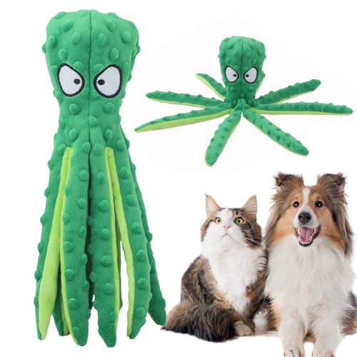 Demiawaking Quietschendes Hundespielzeug Krake, Hunde-Quietschspielzeug, Hundekauspielzeug für Kleiner mittlerer Hunde, Plüsch-Hundespielzeug, Welpenspielzeug, Oktopus Spielzeug (Grün) von Demiawaking