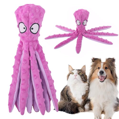 Demiawaking Quietschendes Hundespielzeug Krake, Hunde-Quietschspielzeug, Hundekauspielzeug für Kleiner mittlerer Hunde, Plüsch-Hundespielzeug, Welpenspielzeug, Oktopus Spielzeug (Lila) von Demiawaking