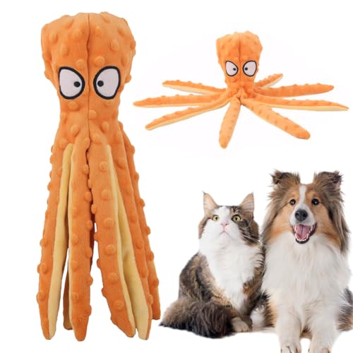 Demiawaking Quietschendes Hundespielzeug Krake, Hunde-Quietschspielzeug, Hundekauspielzeug für Kleiner mittlerer Hunde, Plüsch-Hundespielzeug, Welpenspielzeug, Oktopus Spielzeug (Orange) von Demiawaking