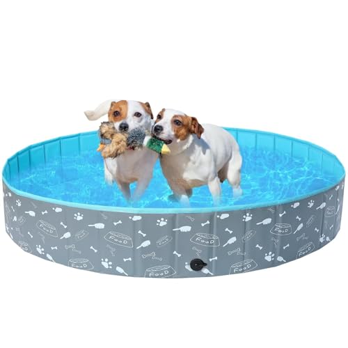 Demigreat Hundepool fur Große Kleine Hunde,80/120/ 160CM Faltbar Hunde Planschbecken, Tragbar & Eco-Friendly PVC Hunde Pool, Knochen von Demigreat